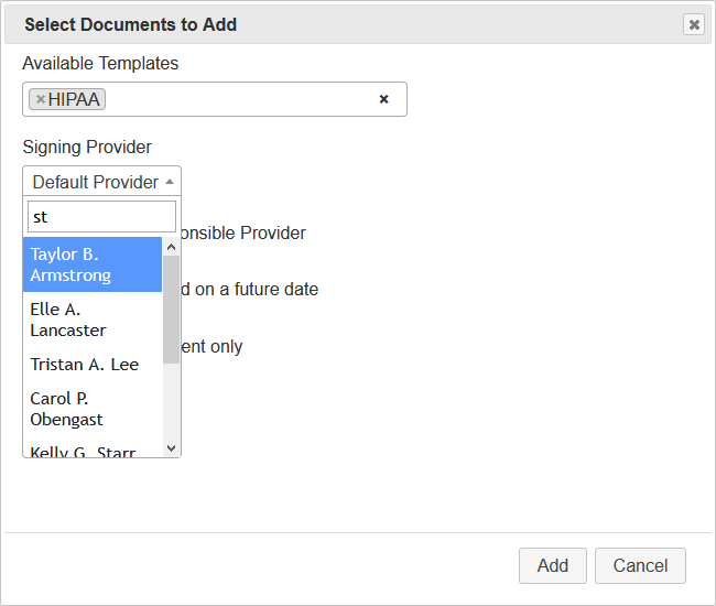 Updated Add Document Dialog Box